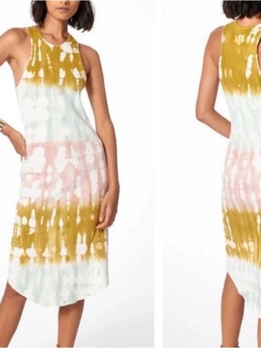 Young Fabulous & Broke Mustard, Pink & Mint Tie-Dye Midi Dress size small